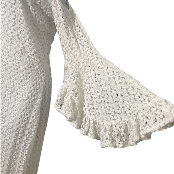 REVE Crochet Maxi Dress Bell Ruffle Sleeve Ecru Size Large - Picture 3 of 6